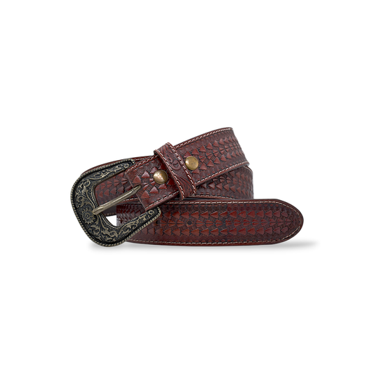 Vintage Western Leather Belt for Men in Veg-Tanned Buffalo Leather – Brown | Antique Engraved Buckle